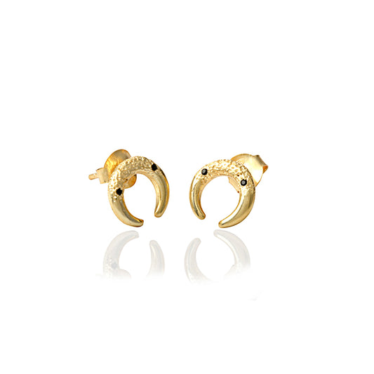 Elegant Gold Plating Black Zircon Cut Stone Hoop Gold Shiny Earring