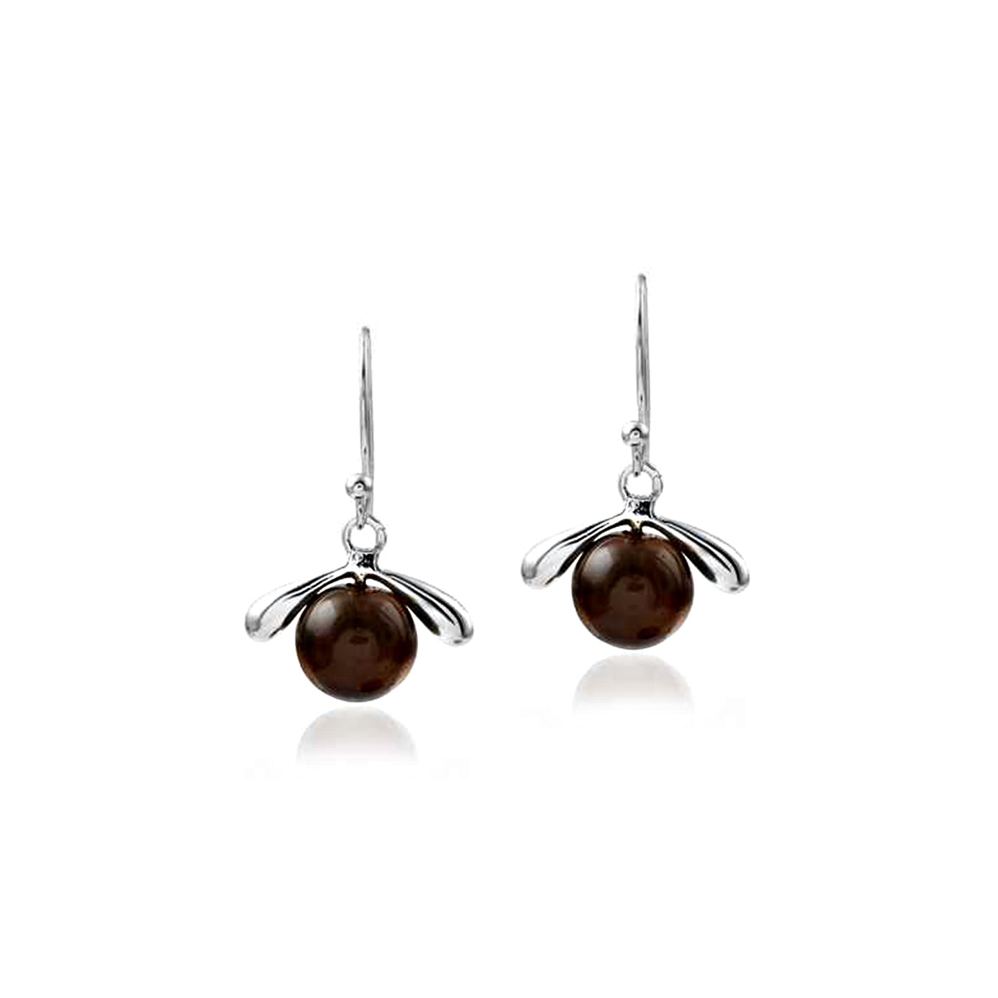 Smokey Single Stone Shiny Silver Earring With 925 Sterling Silver