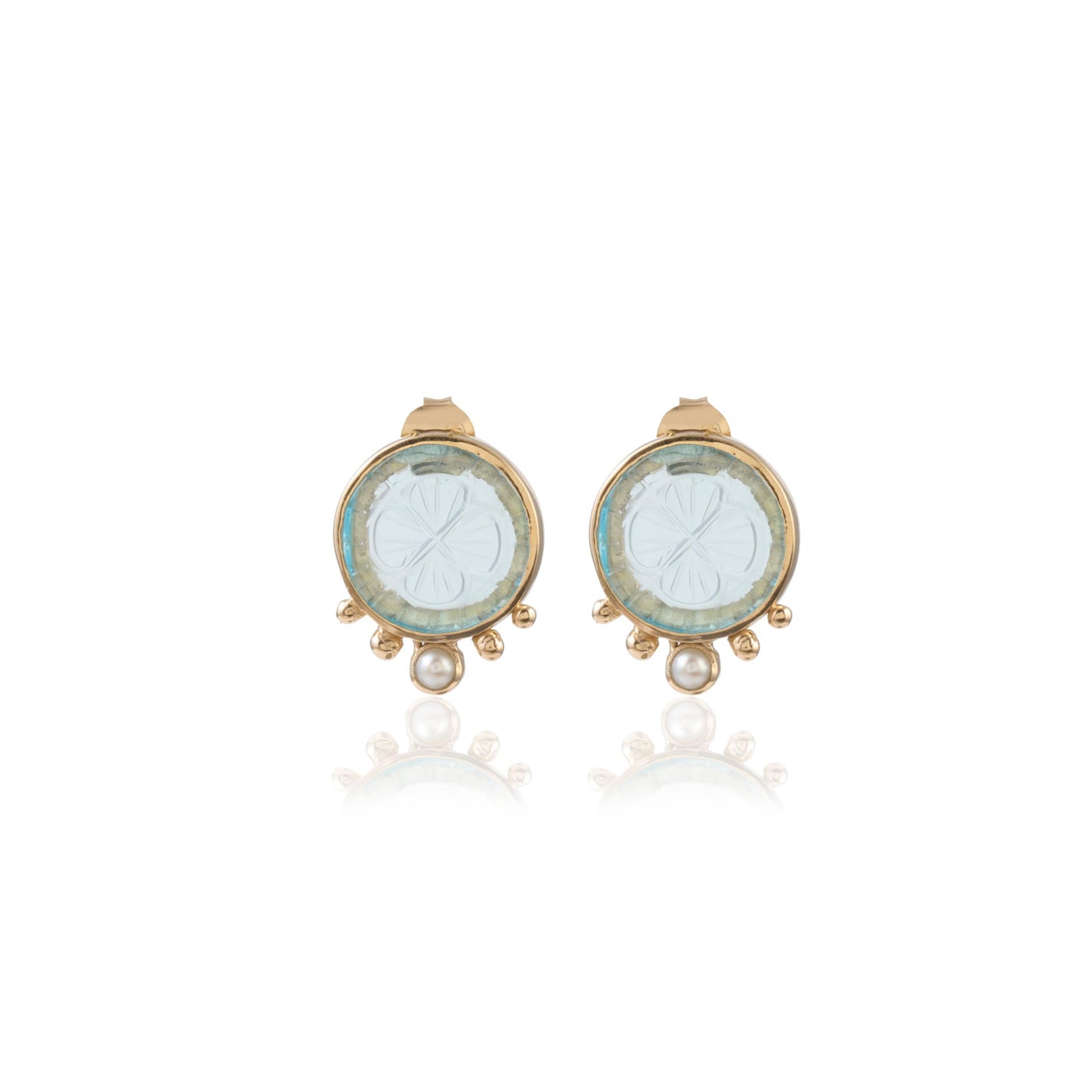 Apatite  Glass Gemstone Silver Earring with White Pearl