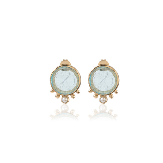Apatite  Glass Gemstone Silver Earring with White Pearl