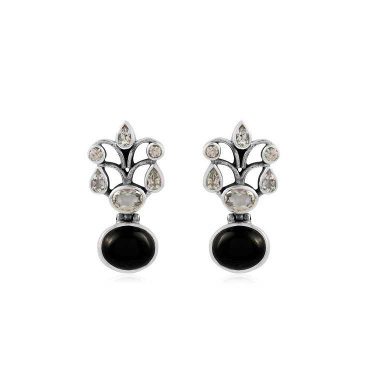 Black Onyx Multi Gemstone Shiny Silver Earring