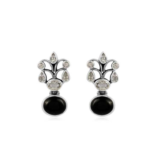 Black Onyx Multi Gemstone Shiny Silver Earring