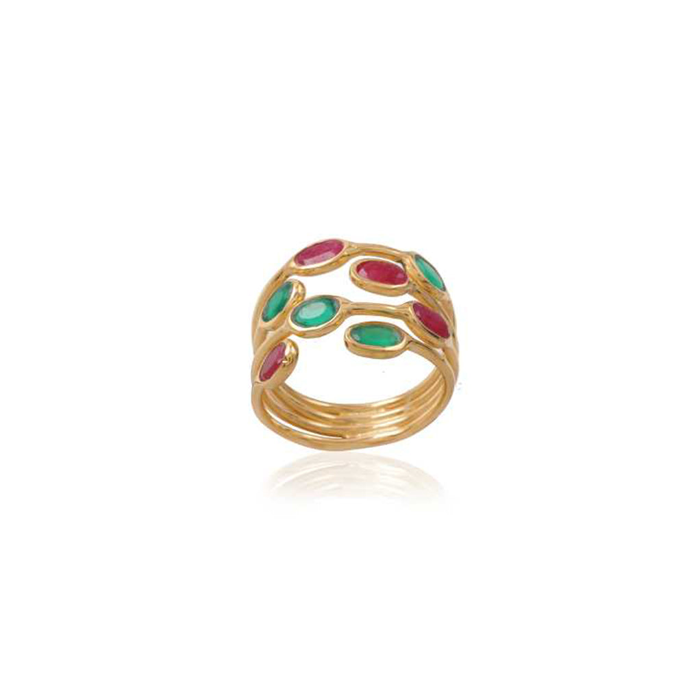 925 Sterling Silver Multi Gem Stones Silver Ring