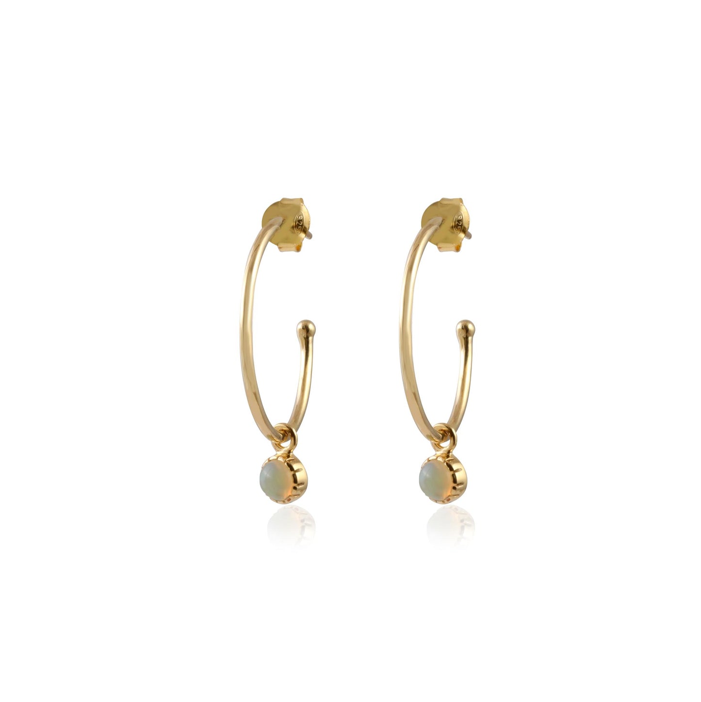 Rough Cut Single Stone Open Hoop Gold Shiny Silver Earring