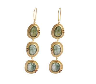 Handcrafted Aqua Blue Multi Stone Bezel Set Drop Earring with Gold Hook Silver Earring