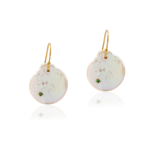 White Pearl Gemstone Gold Shiny Silver Earring