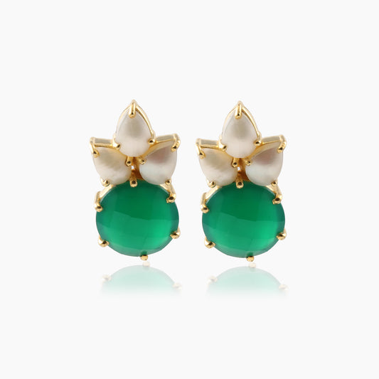 Multi Gemstone Pearl Gold Shiny Earring