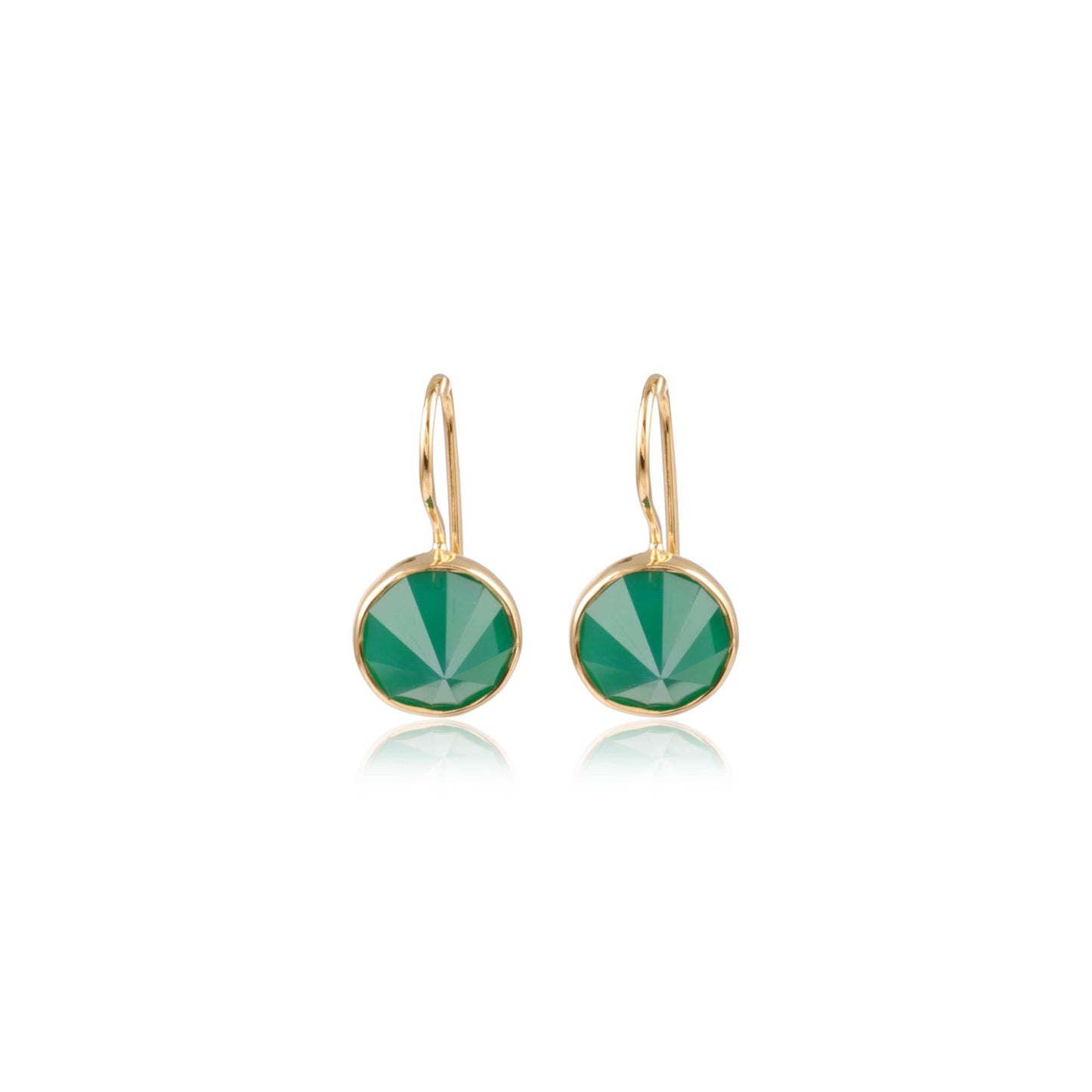 Green Faceted Round Stone Drop Earring in Gold Finish