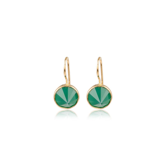 Green Faceted Round Stone Drop Earring in Gold Finish