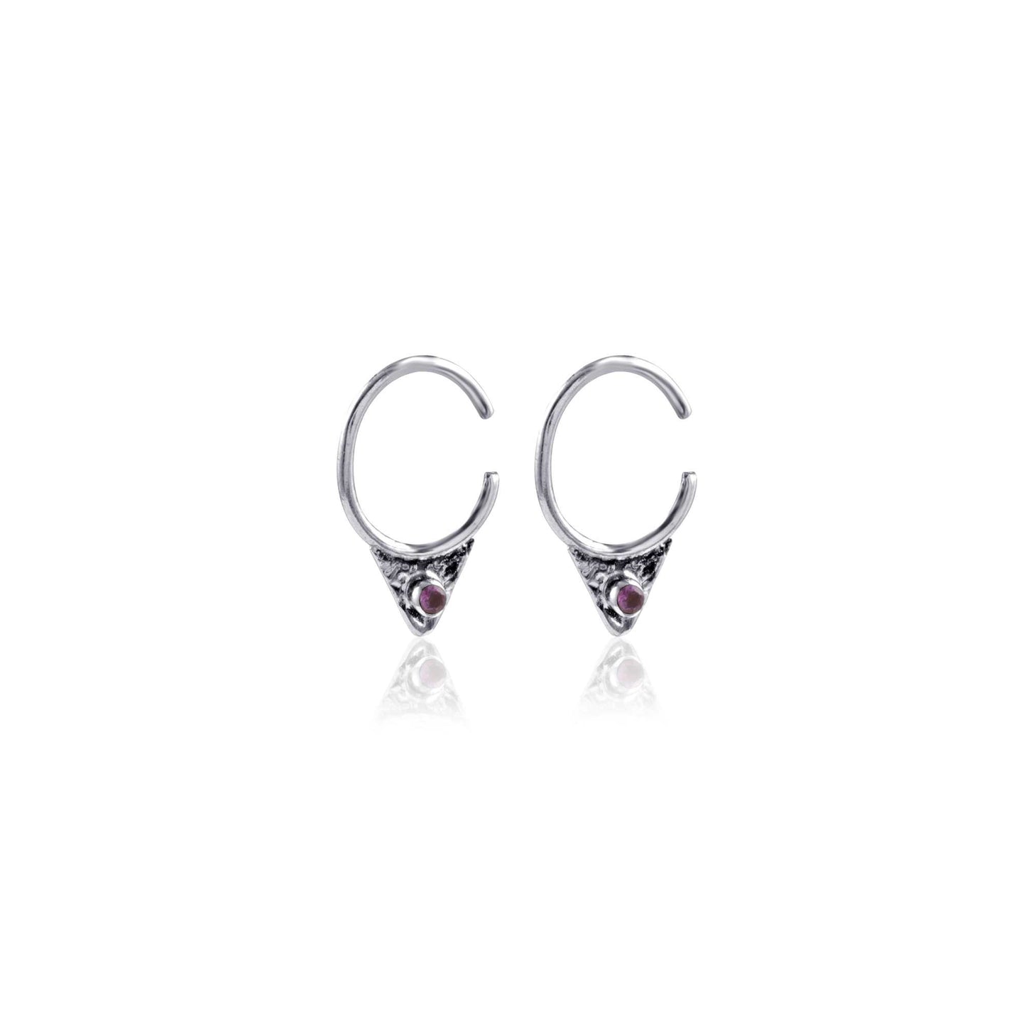 Tourmaline Single Stone Open Hoop Ethnic Silver Earring