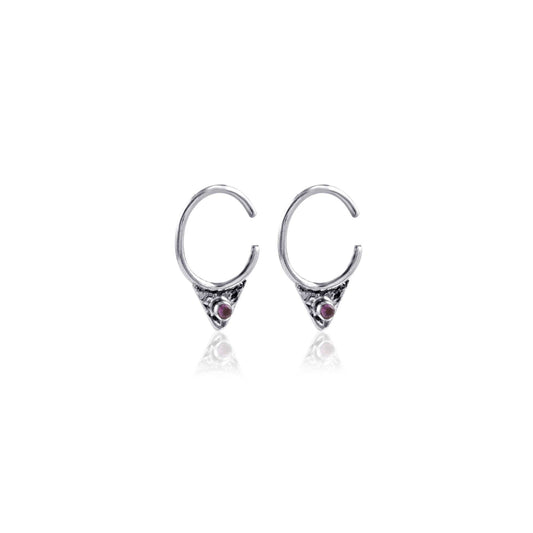 Tourmaline Single Stone Open Hoop Ethnic Silver Earring