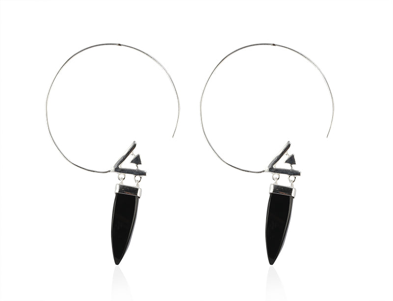Bullet Stone Open-Hoops Earring made with 925 Sterling Silver