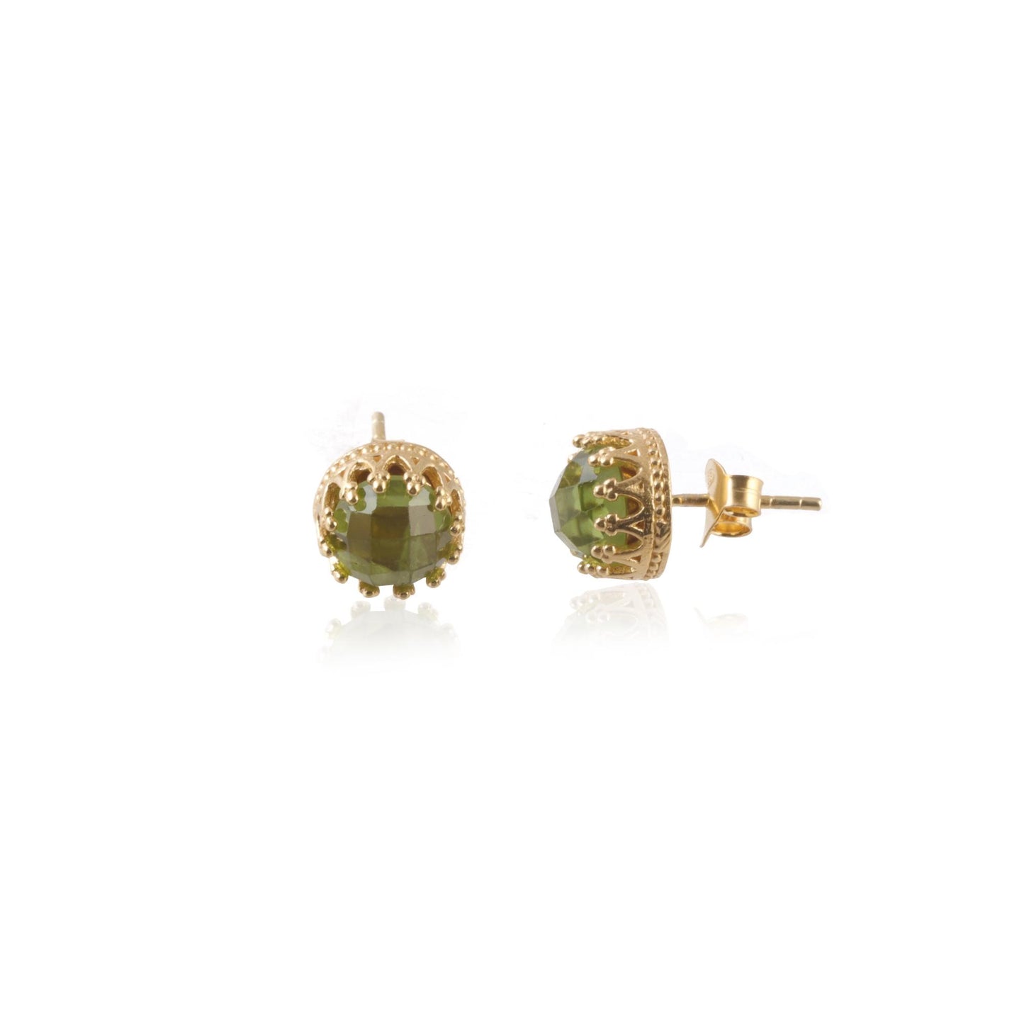 Traditional Gold Stud Earring with Green Stone and Intricate Filigree Design for Women