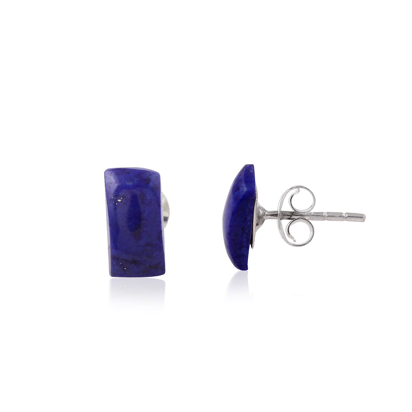 Lapis Lazuli Curved Rectangle Stud Silver Earring