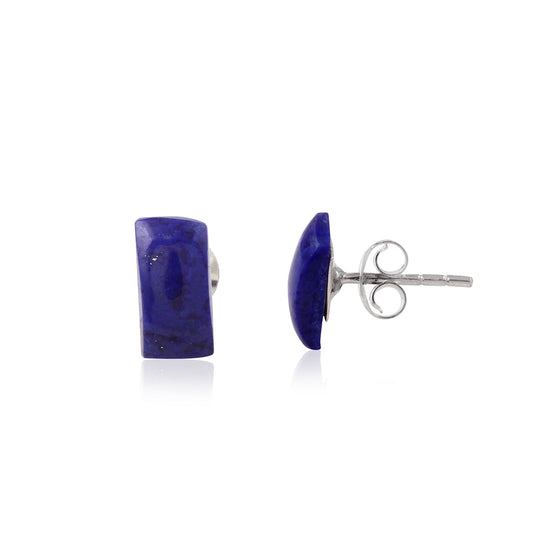 Lapis Lazuli Curved Rectangle Stud Silver Earring