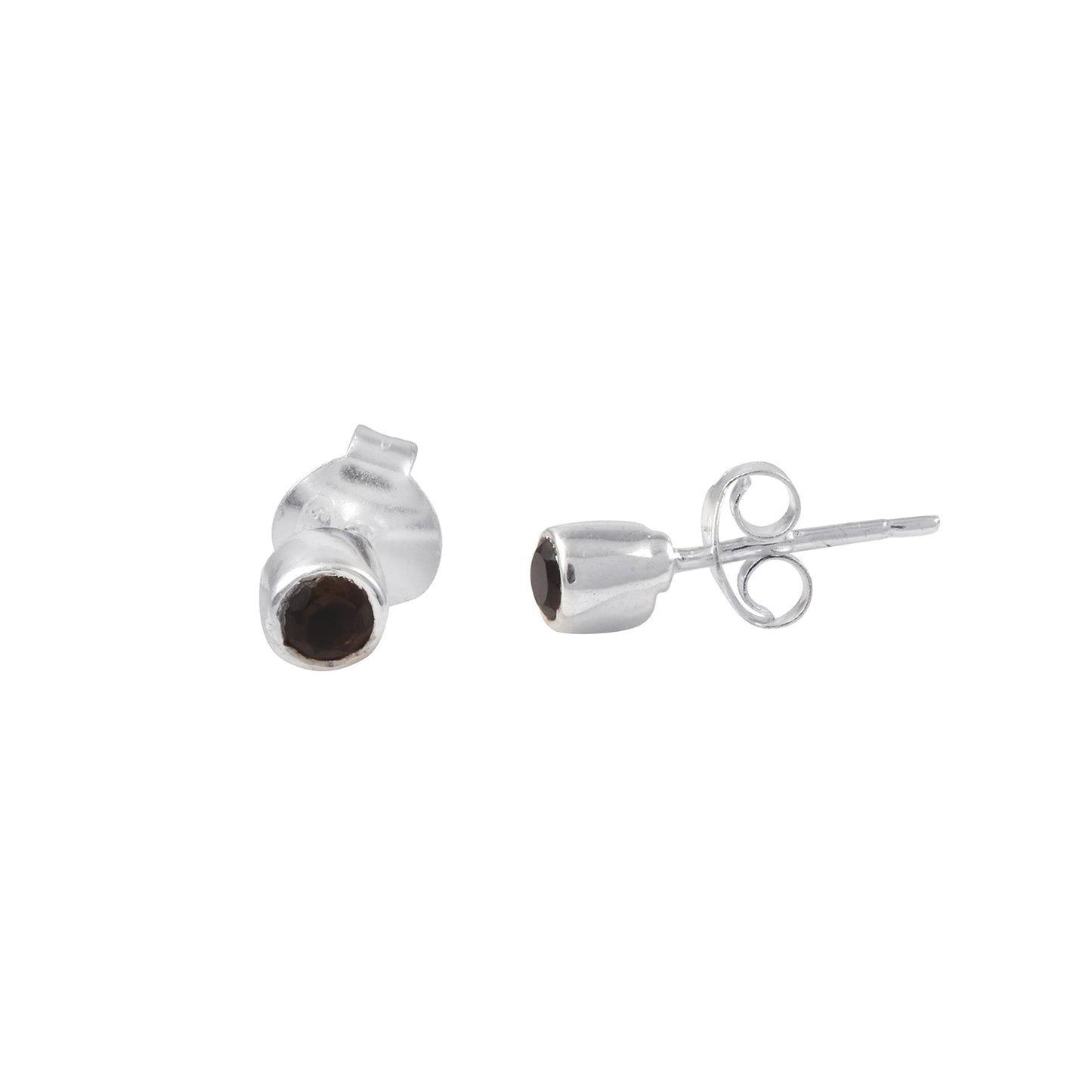 Stylish Silver Stud Earring with Black Stone and Smooth Round Design Special Occasions Earring