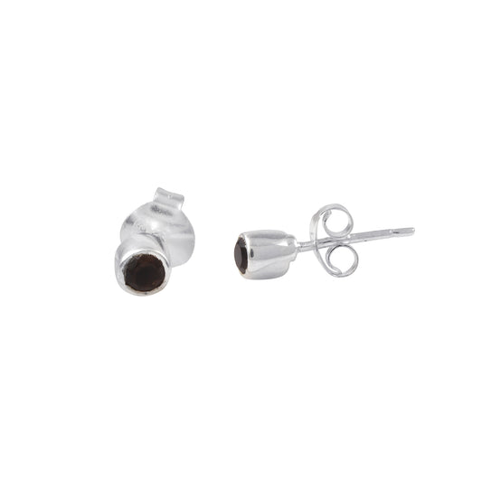Stylish Silver Stud Earring with Black Stone and Smooth Round Design Special Occasions Earring