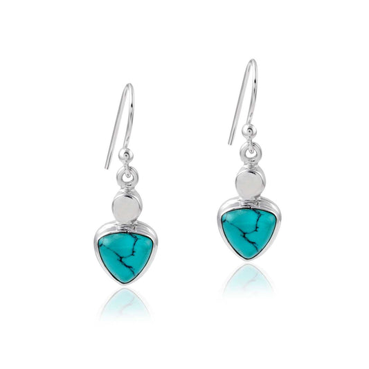 Handcrafted Turquoise Triangle Stone Silver Dangle Earring
