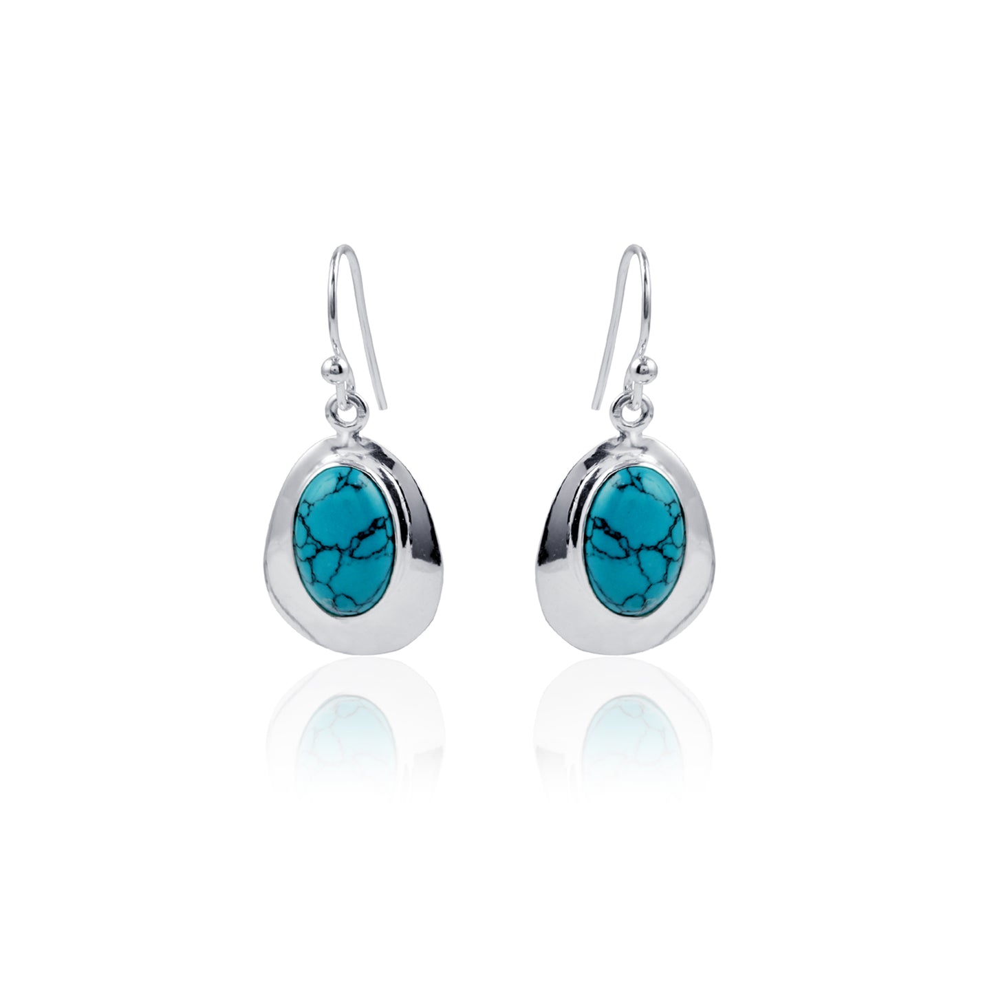 Turquoise cab Stone Oval Shaped Single Stone Shiny Silver Earring