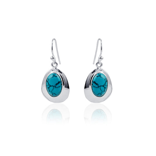 Turquoise cab Stone Oval Shaped Single Stone Shiny Silver Earring