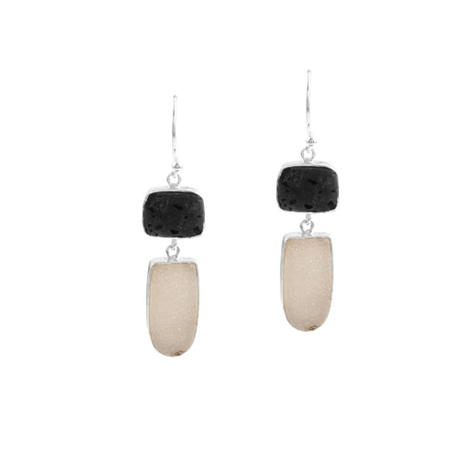 Lava, Rainbow Moonstone Multi Gemstone Shiny Silver Earring