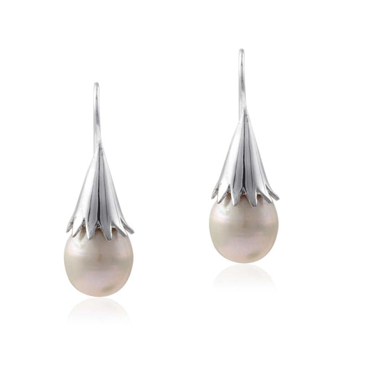 White Pearl Single Stone Shiny Silver Earring