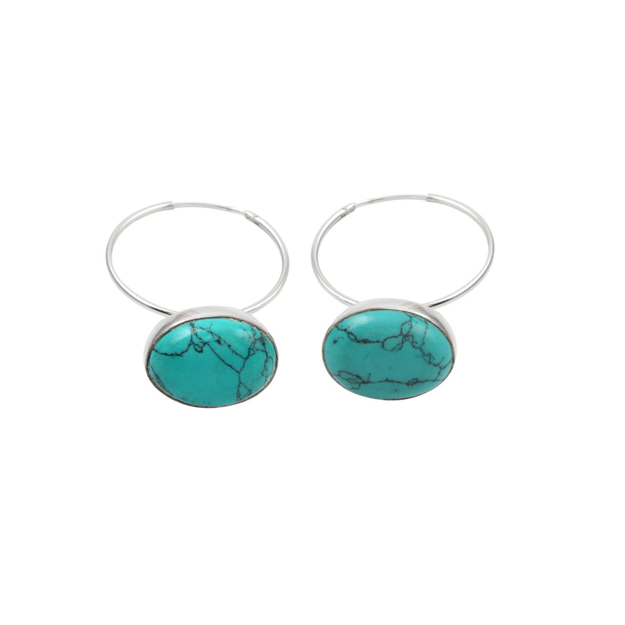 Turquoise Gemstone Hoops Earring made with 925 Sterling Silver