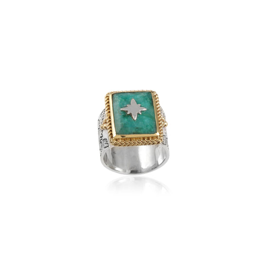 925 Sterling Silver Emarald Single Stone Engraved Silver Ring