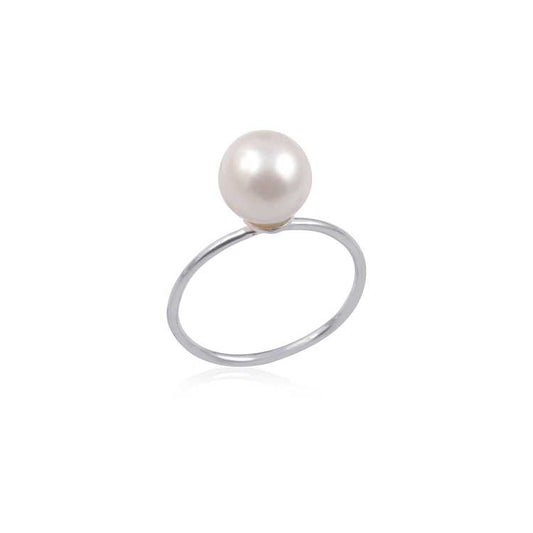 Elegant White Pearl Silver Ring with 925 Sterling Silver