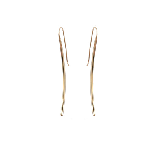Sleek Gold Tone Linear Drop Jewellery Curved Thread Silver Earring