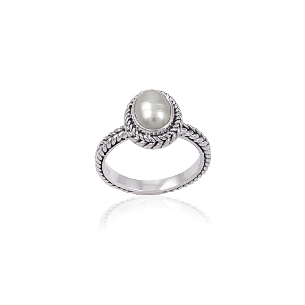Ethnic White Pearl stone Silver Ring with 925 Sterling Silver