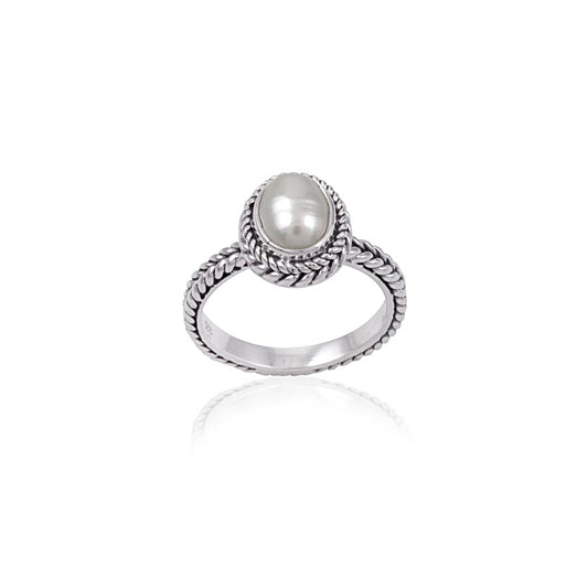 Ethnic White Pearl stone Silver Ring with 925 Sterling Silver