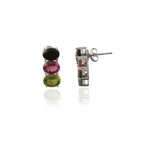 Modern Design Multi Gemstone Silver Earring made with 925 Sterling Silver