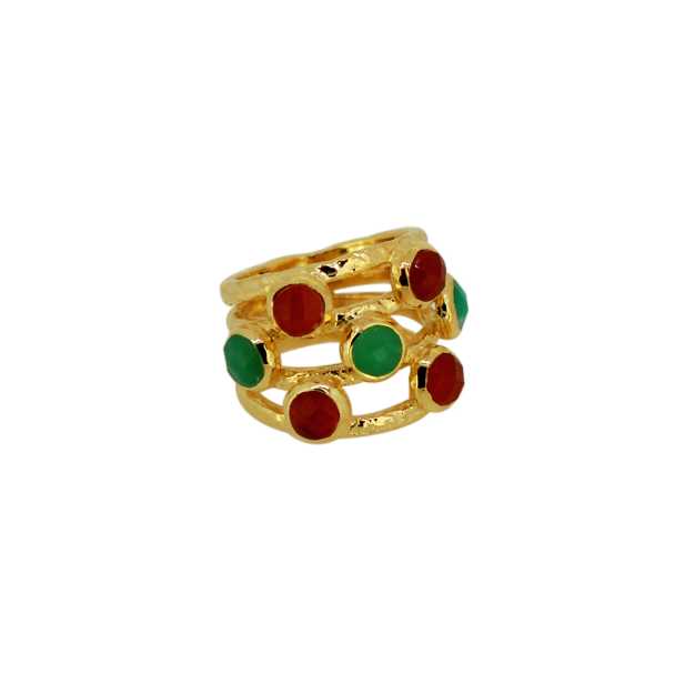 Modern Style Multi Band Gemstone Silver Ring with 925 Sterling Silver
