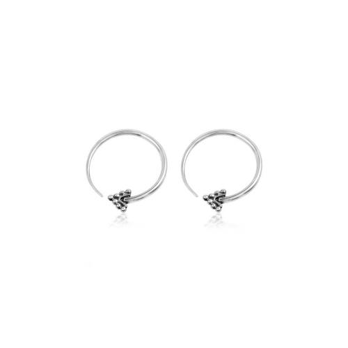 Classic Round Silver Hoop Earring with Textured Bead Detail Earring