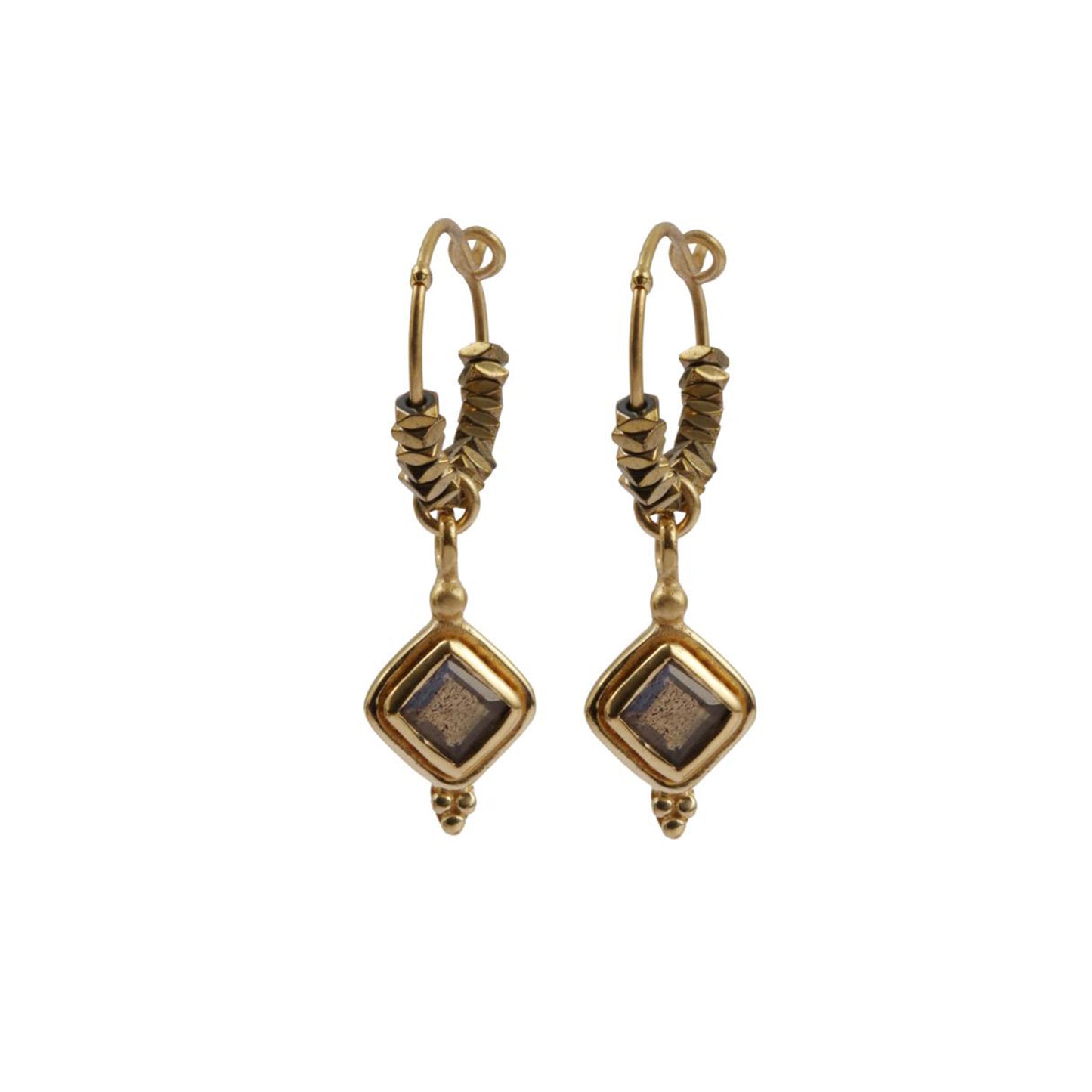 Single Smokey Stone Hoop Gold Shiny Silver Earring