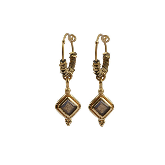 Single Smokey Stone Hoop Gold Shiny Silver Earring