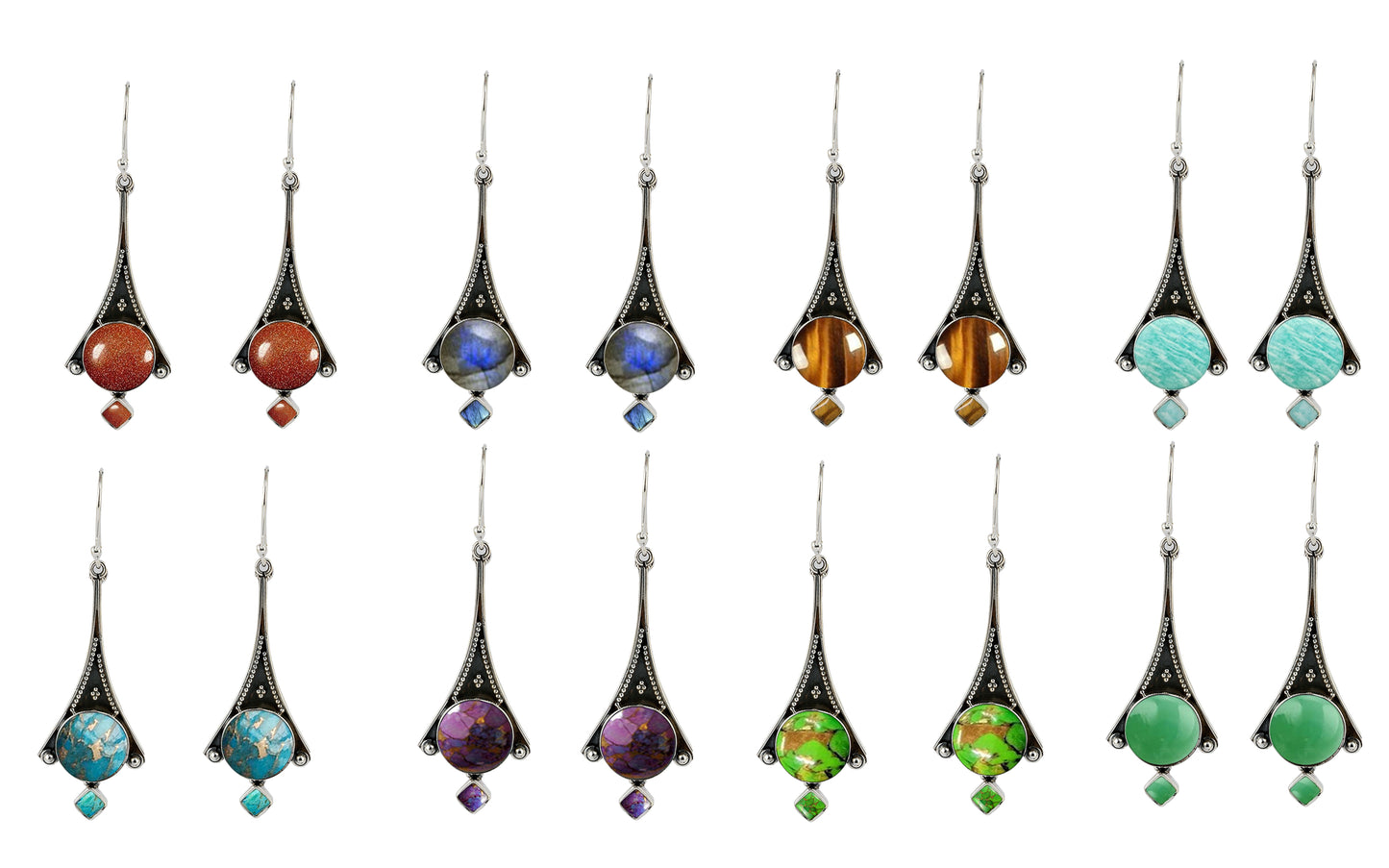 Ethnic Multi Gemstone Drop Earring made with 925 Sterling Silver for Women