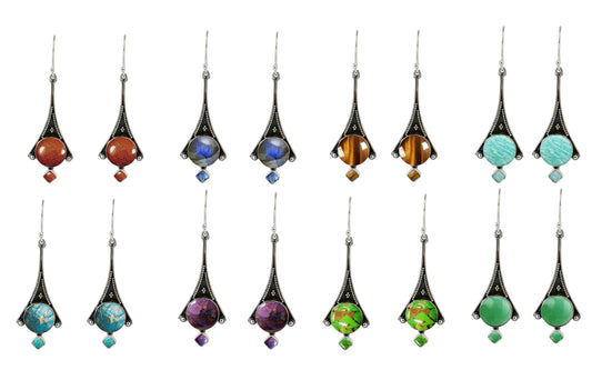 Ethnic Multi Gemstone Drop Earring made with 925 Sterling Silver for Women
