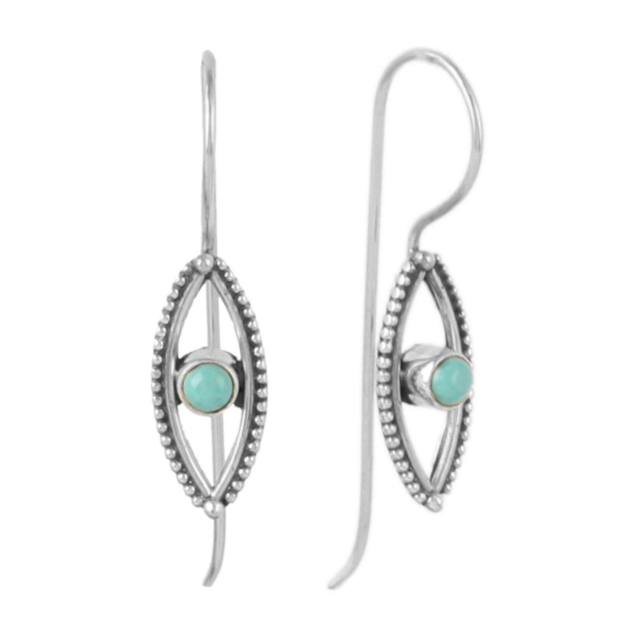 Designer Marquise Shape Stone Drop Earring with Fish Hook Silver Earring