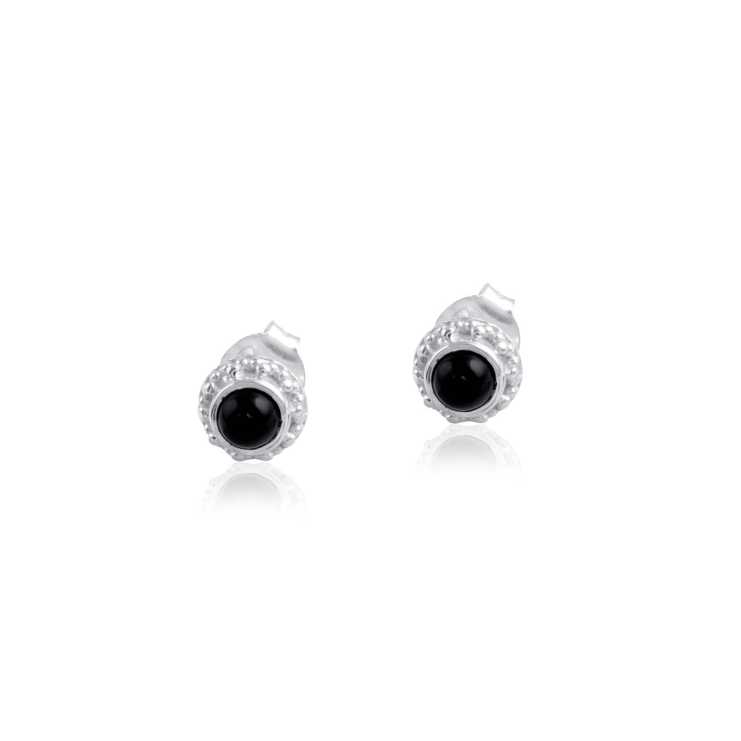 Black Onyx Gemstone Floral Shaped Shiny Silver Earring