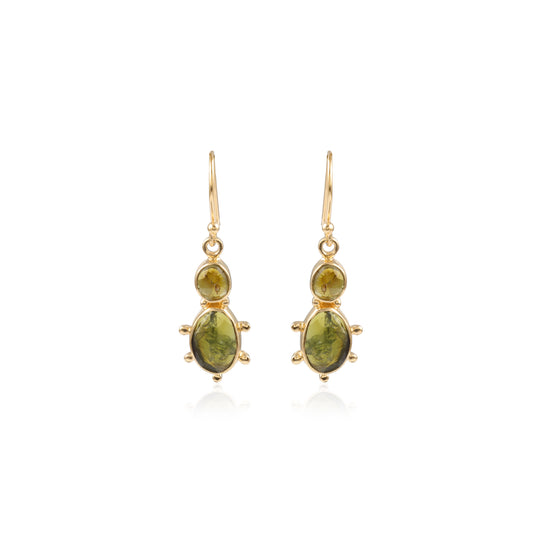 Ethnic Silver Tourmaline Shiny Polished Silver Earring