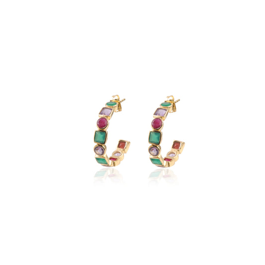 925 Silver Stone Hoop Earring
