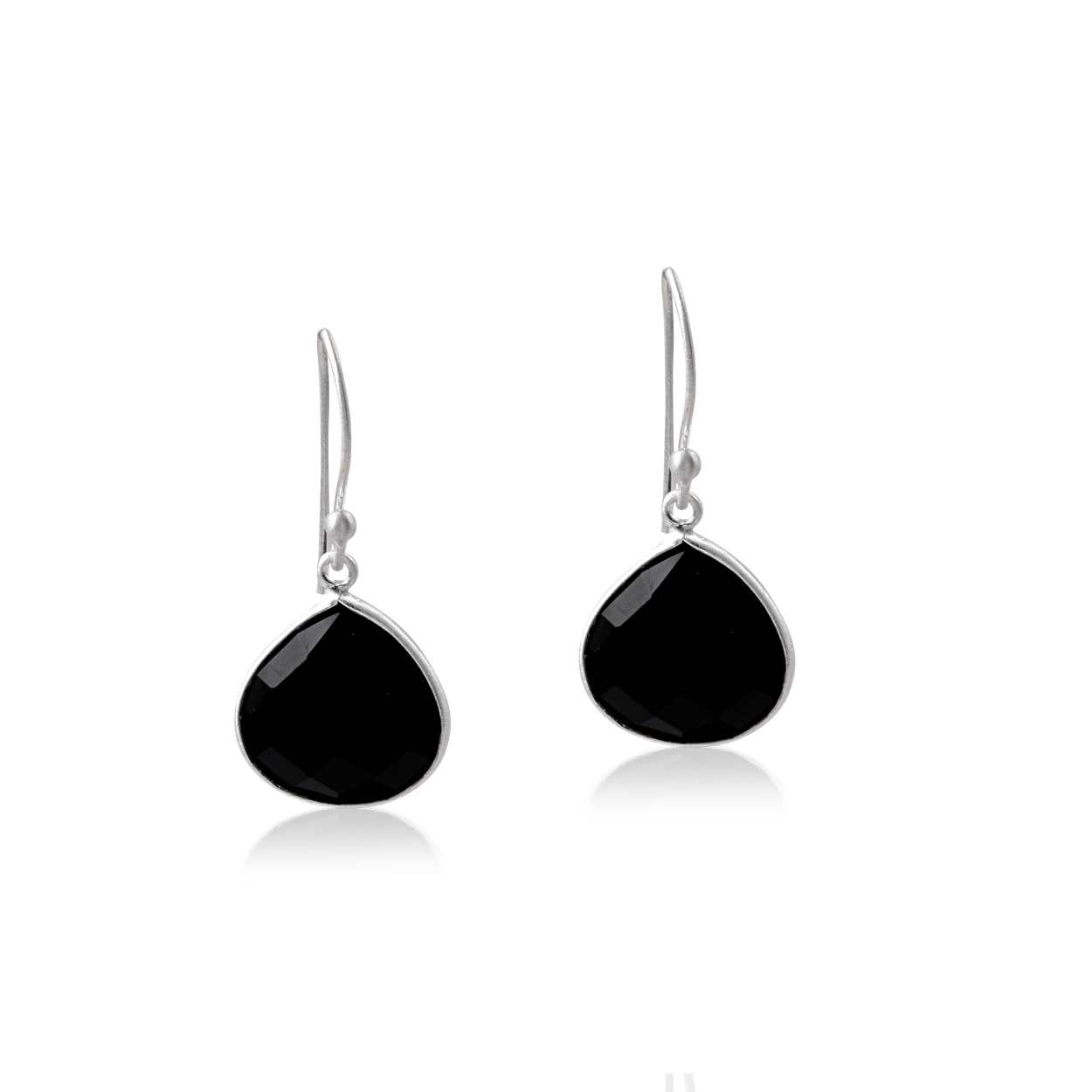 Faceted Black Onyx Drop Hook Elegant Jewellery  Earring in Sterling Silver