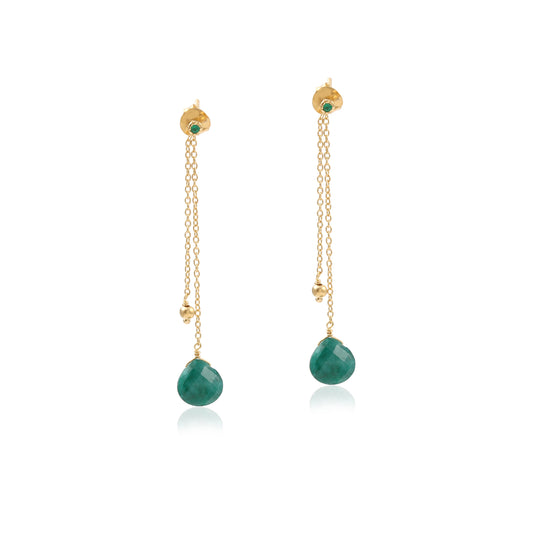 Silimanite Emerald Gemstone long Gold Chain Silver Earring