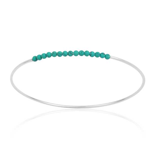 Stone Bead Bangle With 925 Sterling Silver