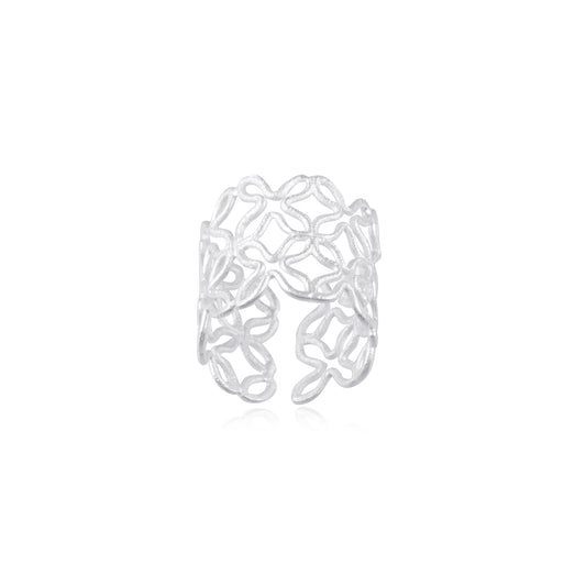 925 Sterling Silver Floral Adjustable Ring