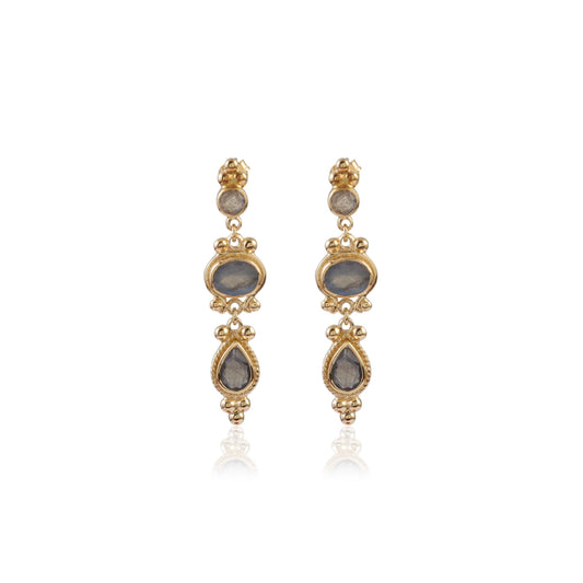 Antique Finish Long Drop Earring with Blue Stone Silver Earring