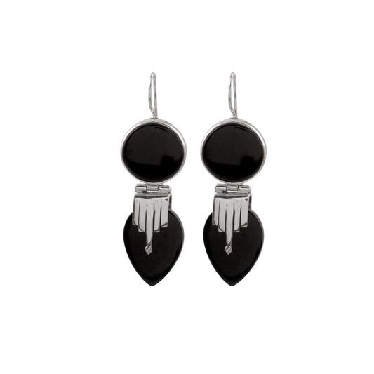 Black Onyx Stone Shiny Silver Earring