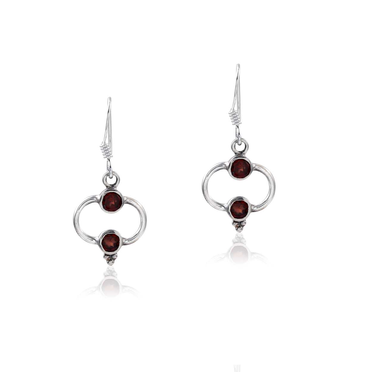 Garnet Multi Gemstone Shiny Silver Hoops Earring